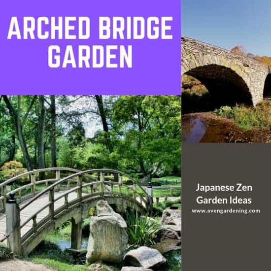 Japanese garden with an arched bridge 