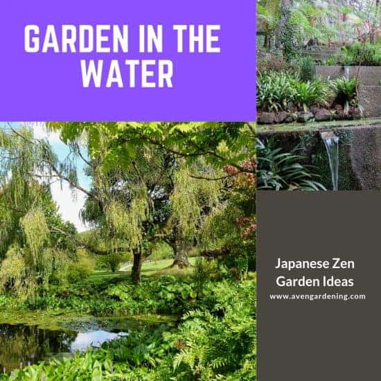 Japanese garden in the of a body of water